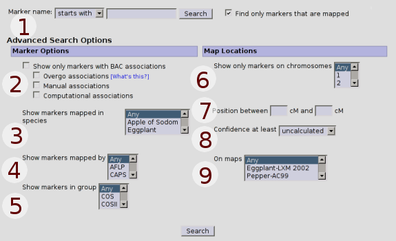 screenshot of marker search form